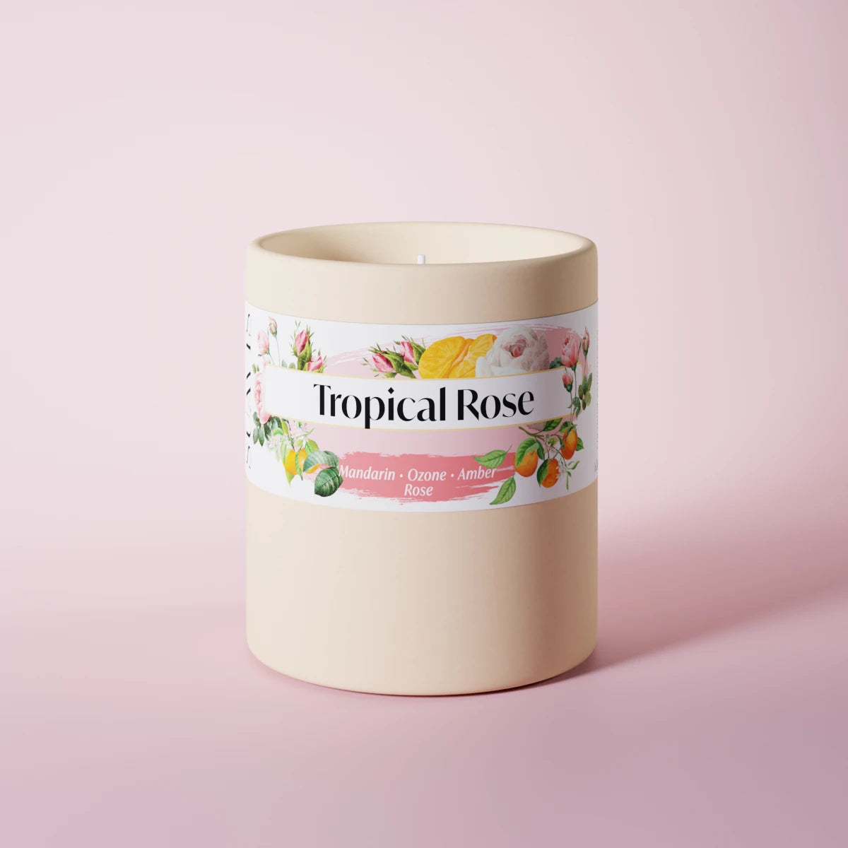 Tropical Rose Scented Candle in a 12oz Cream Ceramic vessel