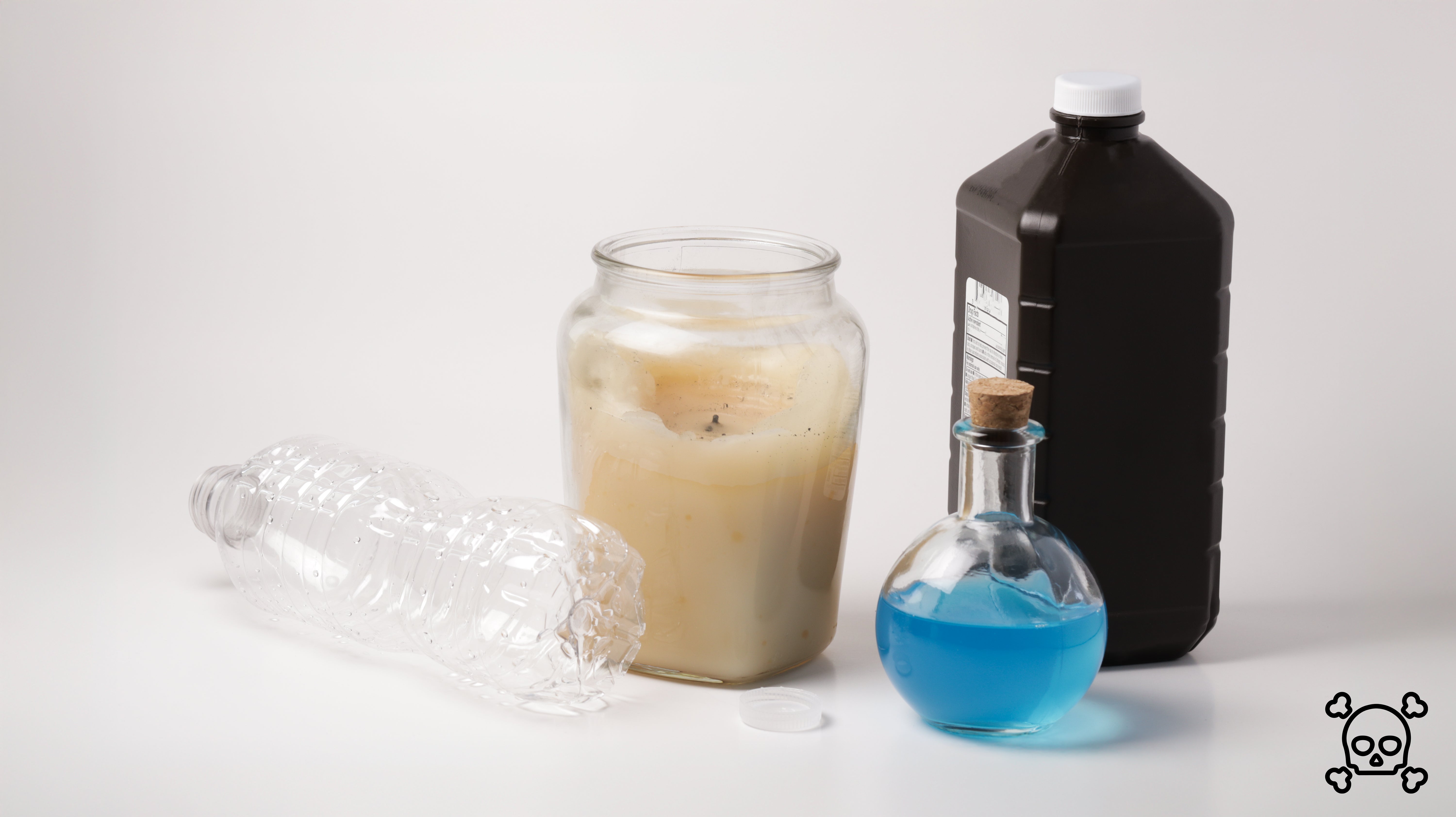 A bad candle next to toxic products representing bad ingredients