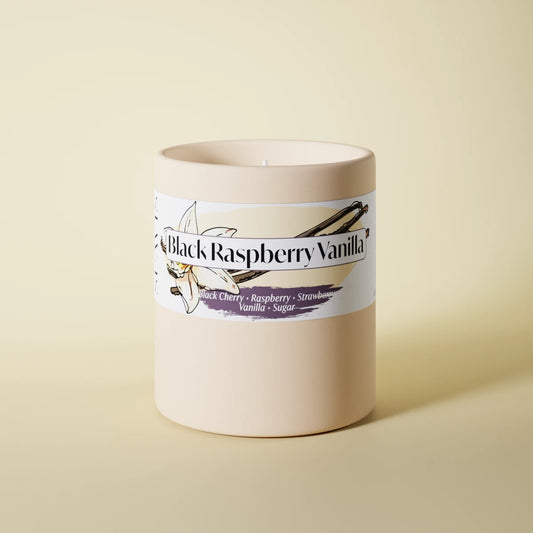 Black Raspberry Vanilla Scented Candle in a 12oz Cream Ceramic vessel