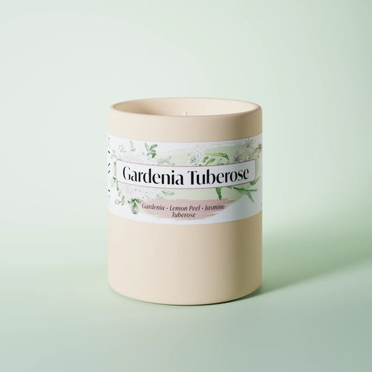Gardenia Tuberose Scented Candle in a 12oz Cream Ceramic vessel