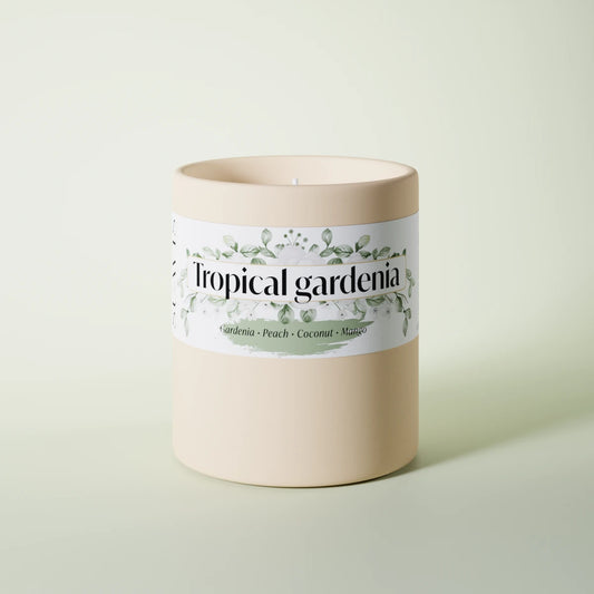 Tropical Gardenia Scented Candle in a 12oz Cream Ceramic vessel