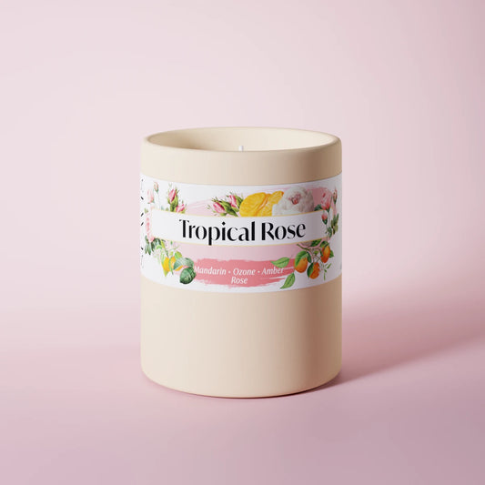 Tropical Rose Scented Candle in a 12oz Cream Ceramic vessel